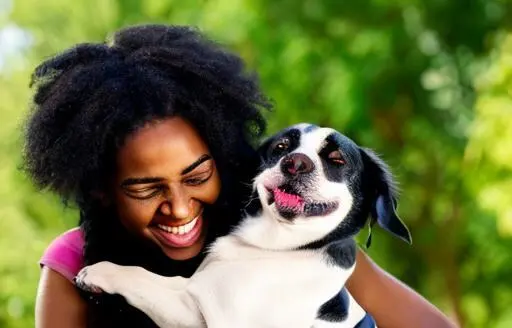 a woman playfully tickling her happy and excited pet dog