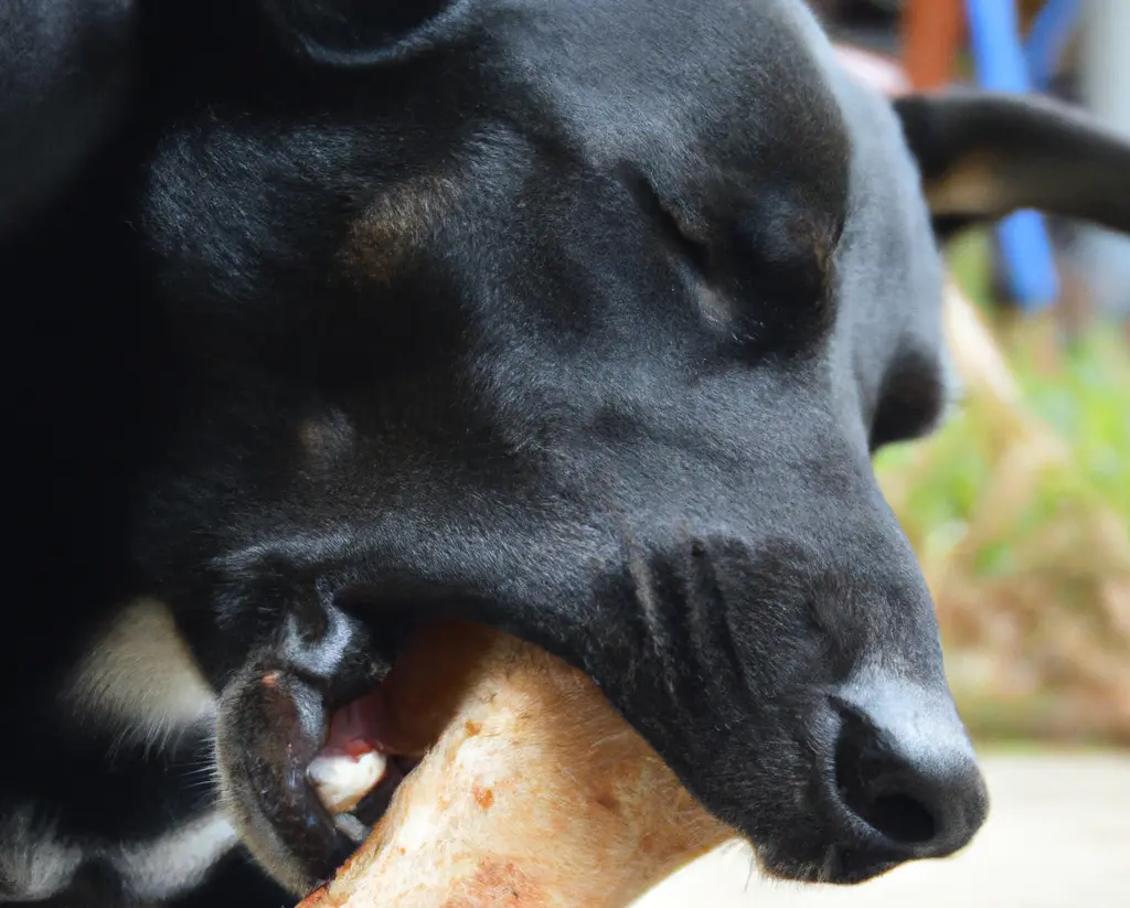 a dogs is chewing kangaroo bone