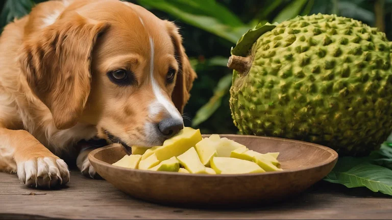 a dog is eating breadfruits