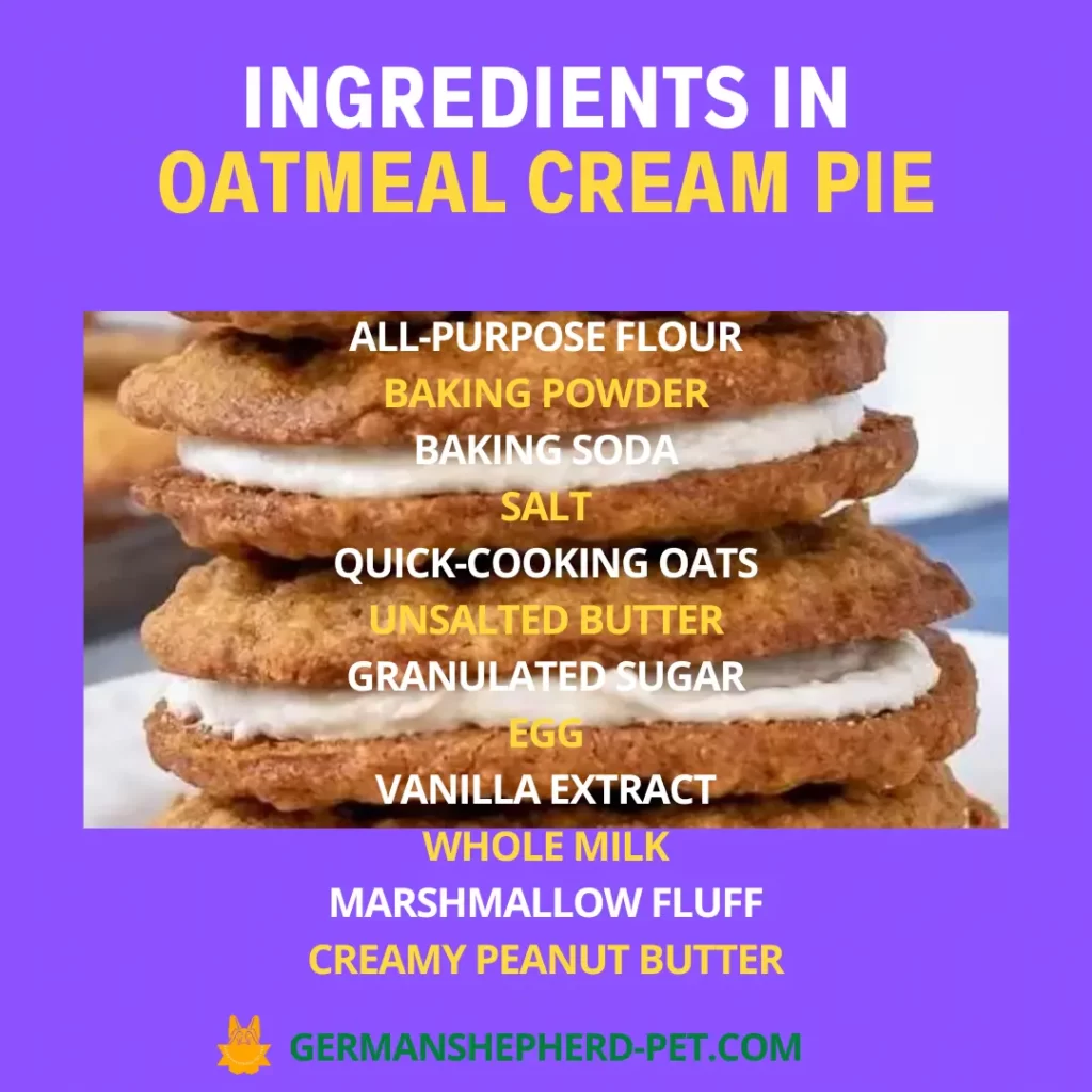 The ingredients in an oatmeal cream pie include flour, sugar, shortening, salt, oats, and eggs. The filling is typically made from sugar, corn syrup, vegetable oil, and vanilla. While these ingredients may seem harmless enough for humans to eat, they are not always safe for dogs. The sugar and dairy products in the filling can cause gastrointestinal upset and even allergies in dogs. Additionally, the flour and oats can expand in the stomach leading to an uncomfortable situation for your pup. So while these treats may be delicious for humans, it is important to remember that dogs should not eat them.