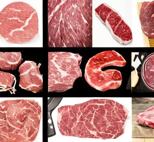 An overhead shot of a collection of raw meats in various cuts and styles arranged in a visually appealing manner. The meats include steak, chicken, pork, and lamb in different sizes and shapes. The image captures the natural colors and textures of the meats, such as marbling and fat, adding to their richness and beauty. The overall look of the image is appetizing and conveys the versatility and appeal of raw meat