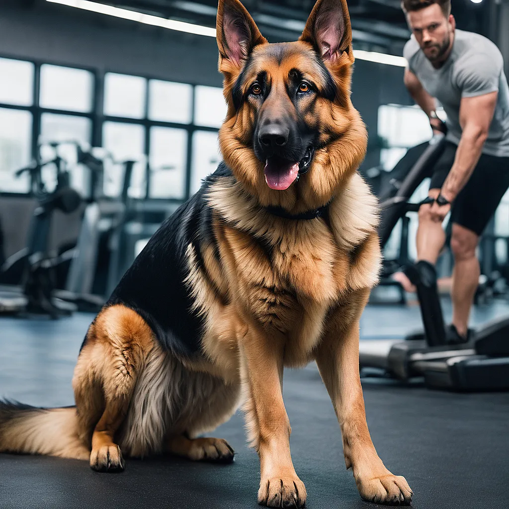 german shepherd dog in gym