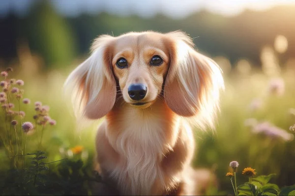 a dog sitting in a field