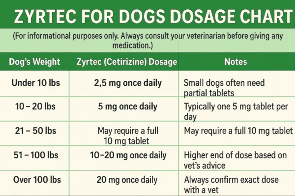 Zyrtec for Dogs: Everything You Gotta Know (Without Freaking Out) Zyrtec dosage chart for dogs based on weight with daily cetirizine dosage recommendations